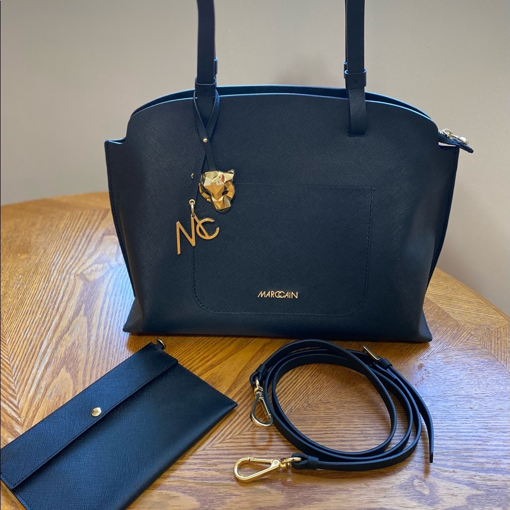 Designer Marc Cain Black Leather Hand/shoulder Bag